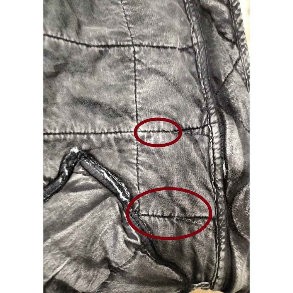 Free People Charcoal Quilted Puffer Jacket with Cream Sleeve Stripes - Picture 7 of 7